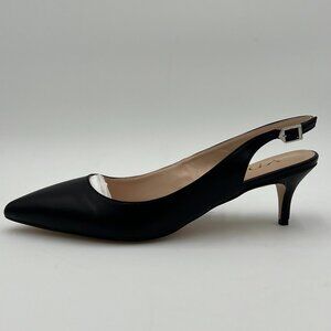 YDN Black Kitten Low Heels Office Pumps Pointed Toe Comfy Shoes with Slingback